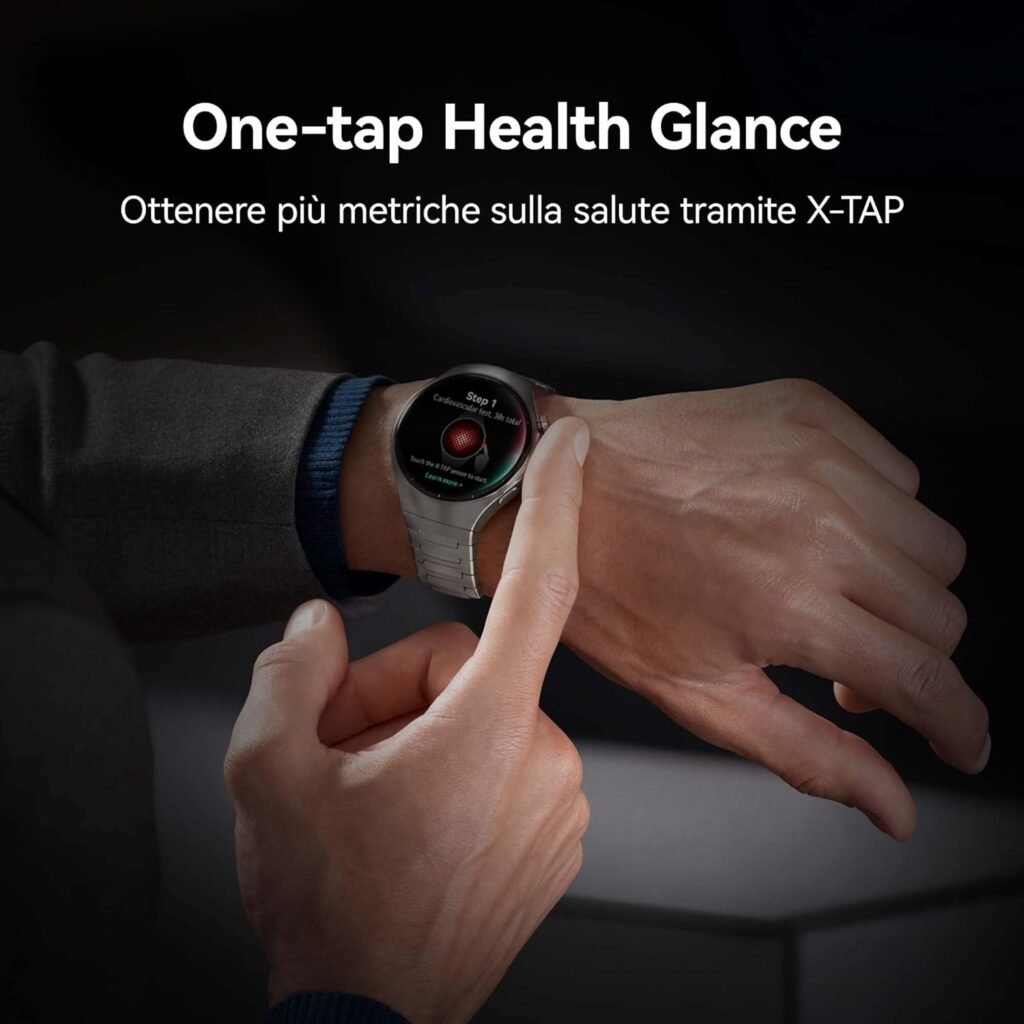 Huawei Watch 5 Innovativo sistema di monitoraggio sanitario che consente misurazioni precise in pochi secondi posizionando semplicemente il dito sui sensori X-TAP, rivoluzionando l'approccio al monitoraggio della salute personale.