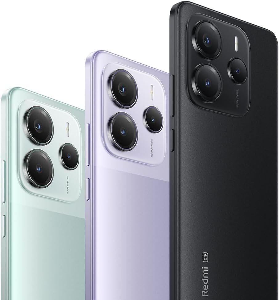 Redmi Note 14 5G in tre diverse colorazioni: una variante verde menta, una lilla/viola chiaro e una nera